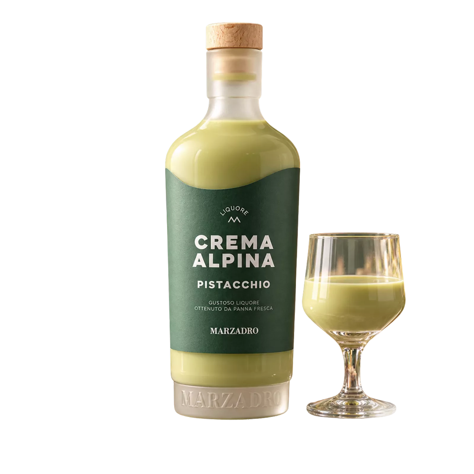 Bouteille de Marzadro Crema Alpina al Pistacchio, crème italienne à la pistache, 70cl