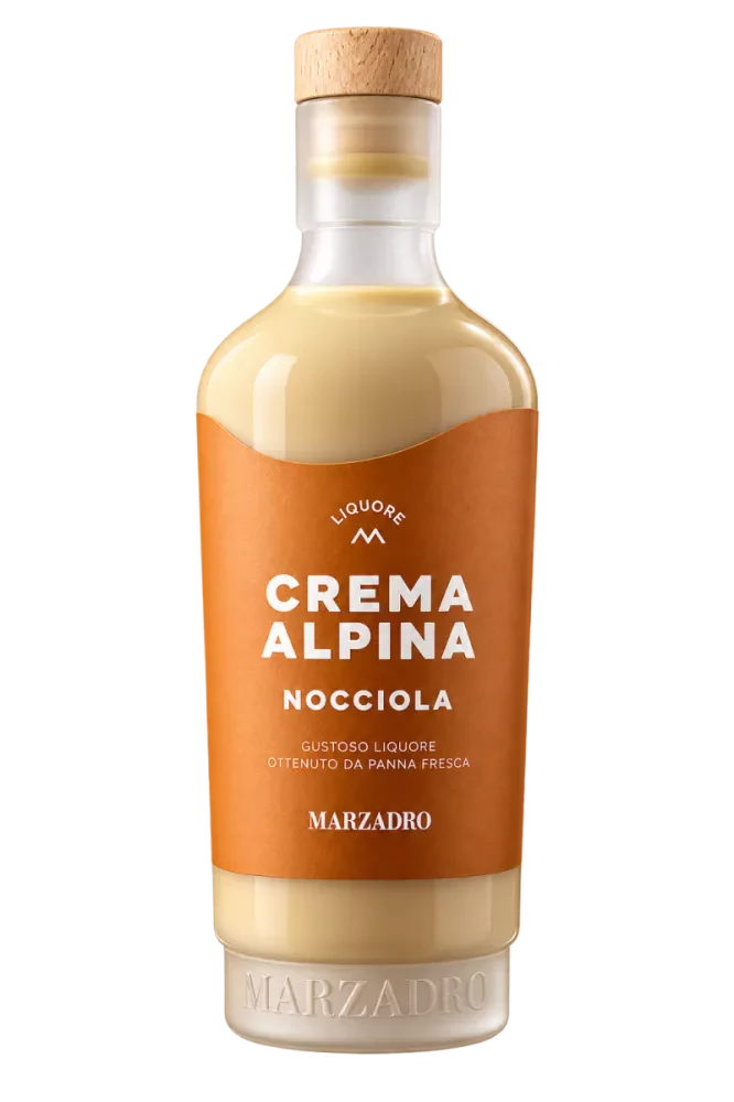 Bouteille de Marzadro Crema Alpina alla Nocciola, crème italienne à la noisette, 70cl