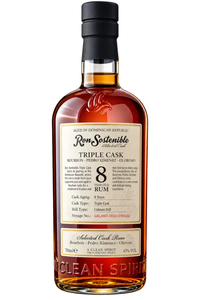 Bouteille de rhum Ron Sostenible Triple Cask République Dominicaine 43° 70cl