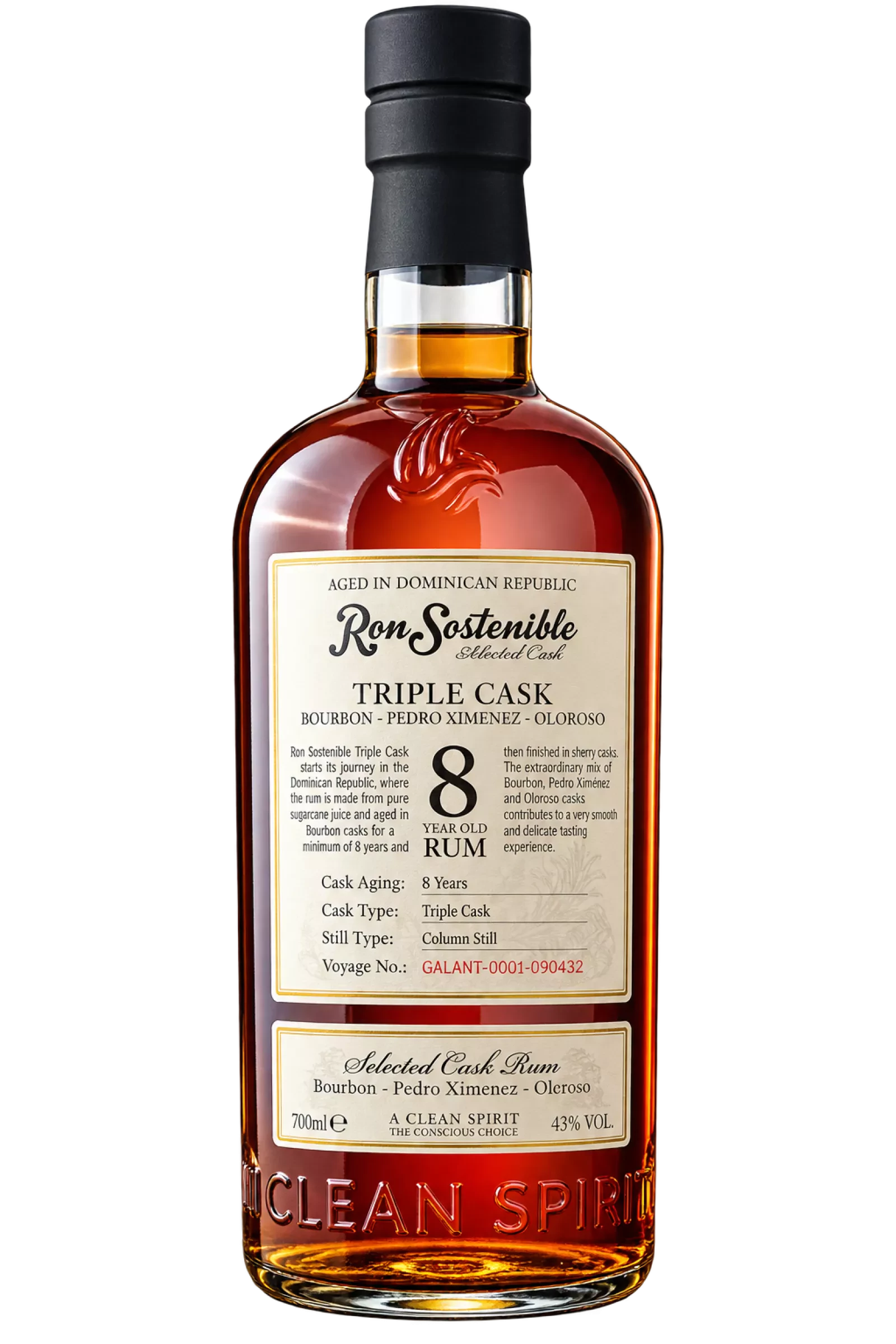 Bouteille de rhum Ron Sostenible Triple Cask République Dominicaine 43° 70cl