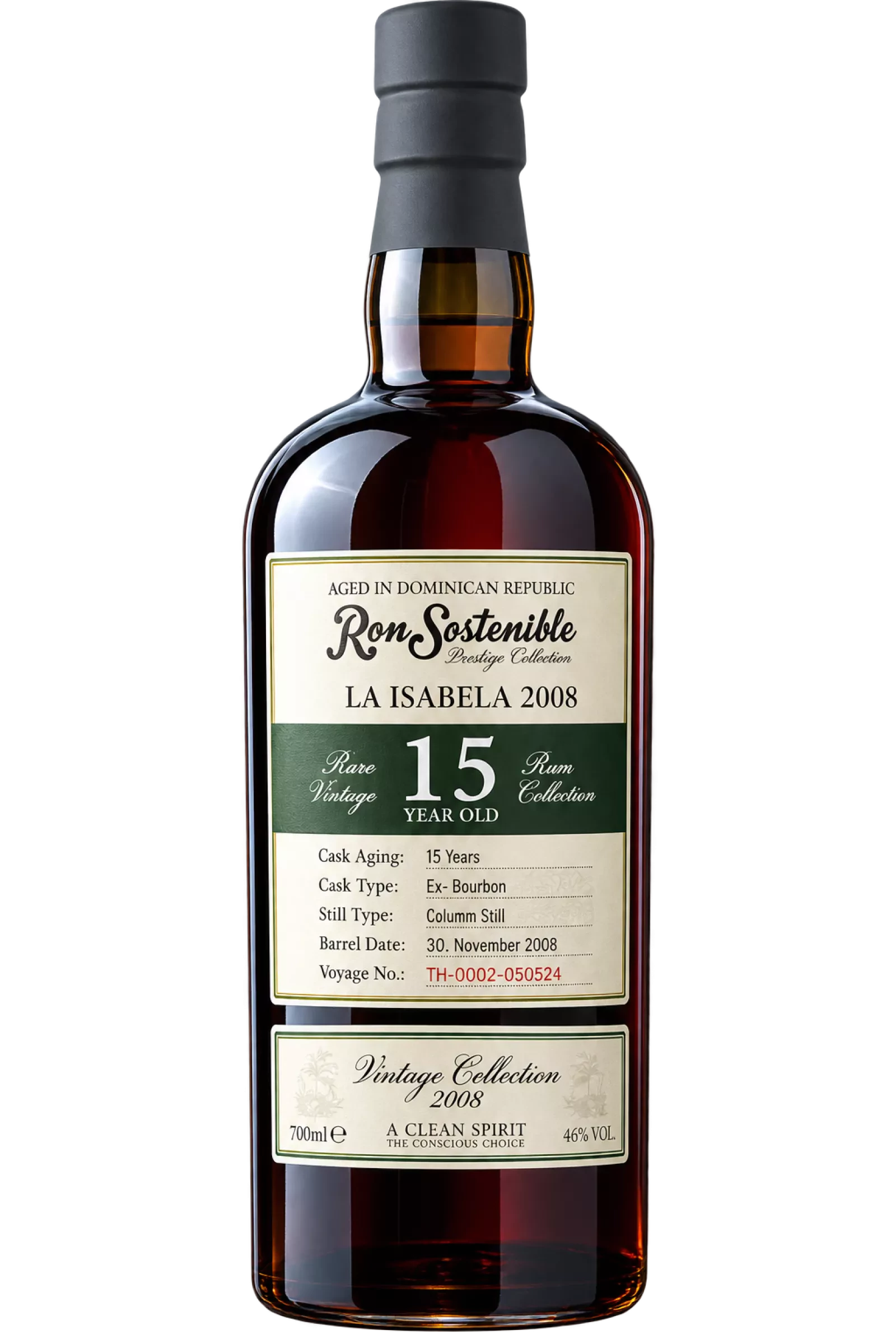 Bouteille de rhum Ron Sostenible La Isabela République Dominicaine 46° 70cl