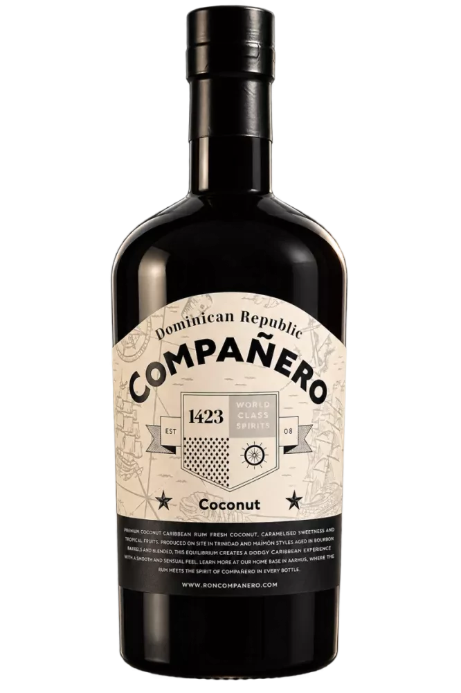 Bouteille de Compañero Ron Coco, liqueur de rhum coco dominicaine, 40° 70cl