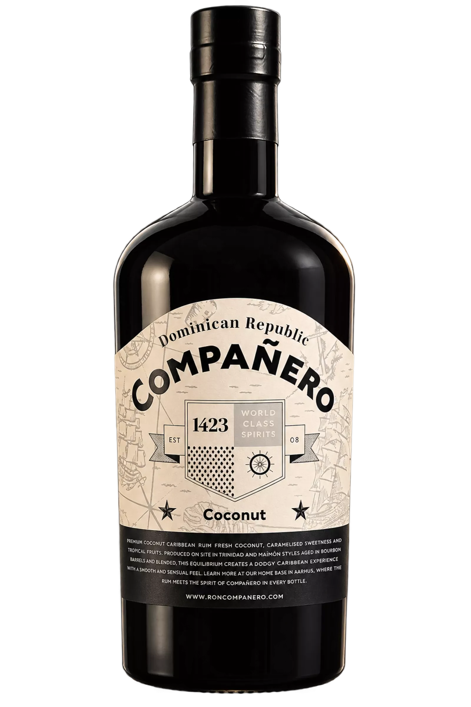 Bouteille de Compañero Ron Coco, liqueur de rhum coco dominicaine, 40° 70cl